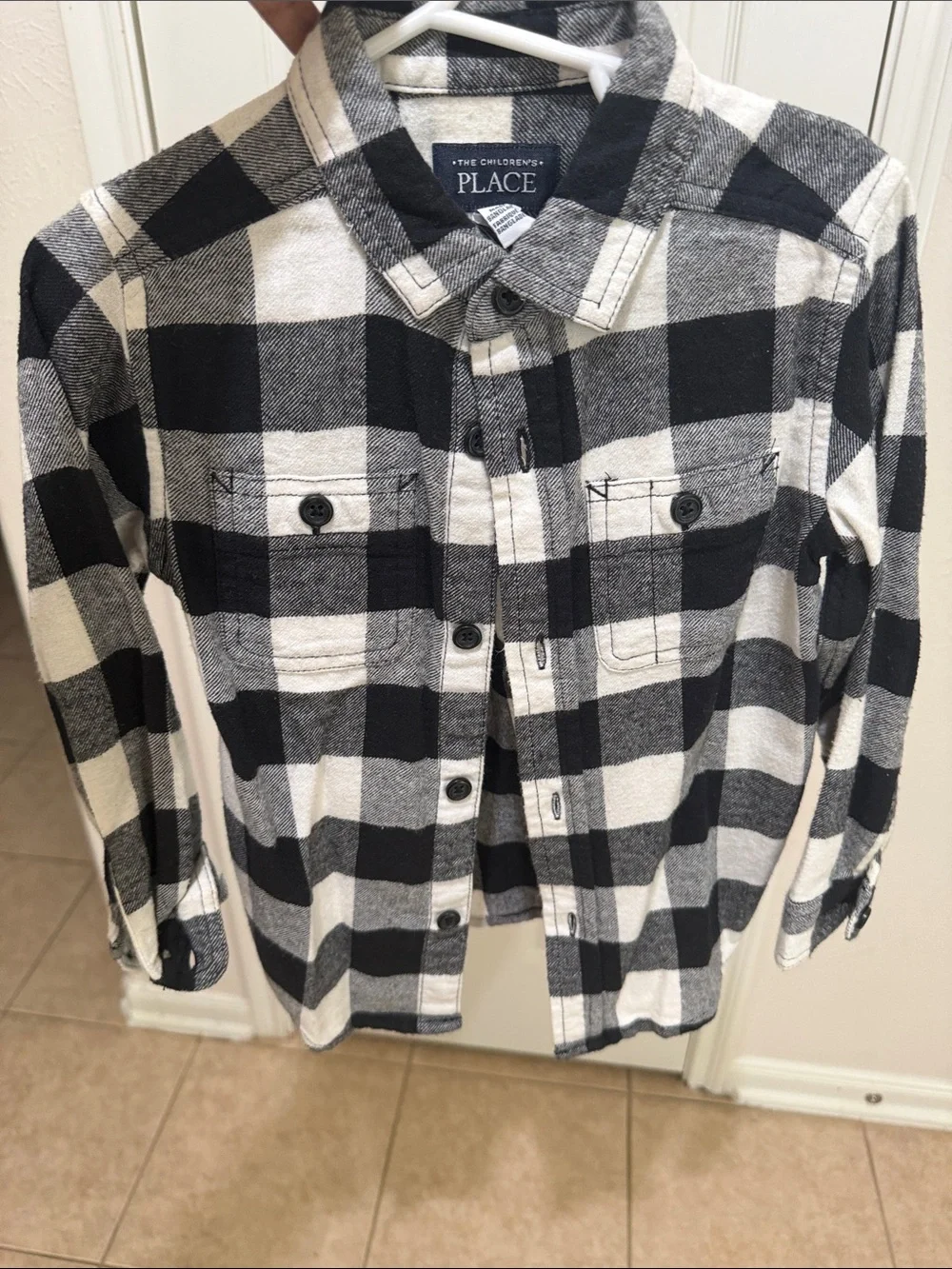 The Children's Place Black & White Buffalo Plaid Button-Down Shirt